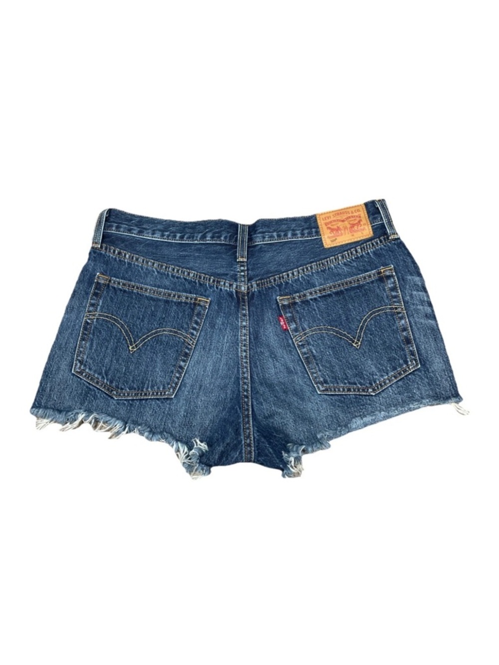 Levis 501 Women's Cut Off Denim Shorts W32 Button Fly Distressed Medium Wash 90s - Picture 2 of 5